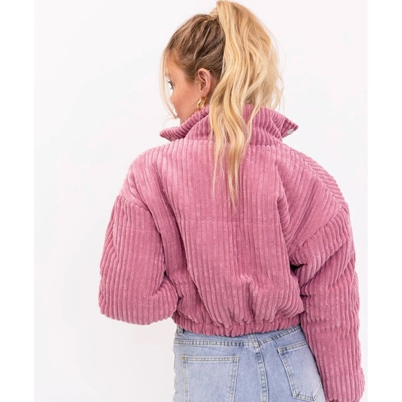 Le Lis Pink Corduroy Ribbed Cropped Jacket Womens Large Zip Snap - Picture 2 of 16
